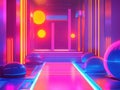 Abstract Neon Corridor with Spherical Objects