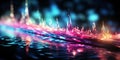 Abstract neon crystal background. Speed and technology concept. Glowing pink-blue and pink lines and bokeh lights Royalty Free Stock Photo