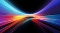 Abstract neon digital lines in dark space, glowing multicolored energy motion on black background. Cyberspace with fast light Royalty Free Stock Photo