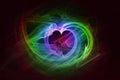 Abstract neon fractal pattern in the shape of a heart on a dark background and is suitable for use in projects of imagination, Royalty Free Stock Photo