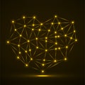 Abstract neon geometric heart of lines and dot, glowing polygonal shape Royalty Free Stock Photo