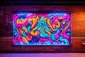 abstract neon graffiti on brick wall Royalty Free Stock Photo