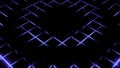 Abstract neon grid field with black spreading ring looking like pulsation. Design. Black moving shadow rings and squared