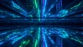Abstract Neon Grid Tunnel with Data Flow Royalty Free Stock Photo