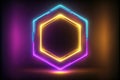 Abstract of neon hexagon shape isolated on background in spotlight. Royalty Free Stock Photo