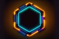 Abstract of neon hexagon shape isolated on background in spotlight. Royalty Free Stock Photo