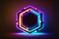 Abstract of neon hexagon shape isolated on background in spotlight. Royalty Free Stock Photo