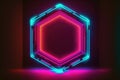 Abstract of neon hexagon shape isolated on background in spotlight. Royalty Free Stock Photo