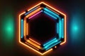 Abstract of neon hexagon shape isolated on background in spotlight. Royalty Free Stock Photo