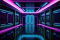 Abstract neon light corridor background. 3D render