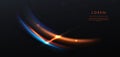 Abstract neon light curved orange and blue on black background Royalty Free Stock Photo