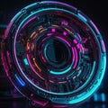 Abstract neon light Cyborg circular engine mechanics wallpaper Royalty Free Stock Photo