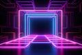 Abstract neon light geometric background. Glowing neon lines. Empty futuristic stage laser. Colorful rectangular laser lines. Royalty Free Stock Photo