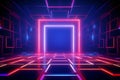 Abstract neon light geometric background. Glowing neon lines. Empty futuristic stage laser. Colorful rectangular laser lines. Royalty Free Stock Photo