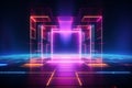 Abstract neon light geometric background. Glowing neon lines. Empty futuristic stage laser. Colorful rectangular laser lines. Royalty Free Stock Photo