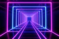 Abstract neon light geometric background. Glowing neon lines. Empty futuristic stage laser. Pink blue rectangular laser lines. Royalty Free Stock Photo