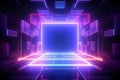 Abstract neon light geometric background. Glowing neon lines. Empty futuristic stage laser. Pink blue rectangular laser lines. Royalty Free Stock Photo