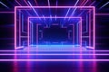 Abstract neon light geometric background. Glowing neon lines. Empty futuristic stage laser. Pink blue rectangular laser lines. Royalty Free Stock Photo