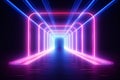 Abstract neon light geometric background. Glowing neon lines. Empty futuristic stage laser. Pink blue rectangular laser lines. Royalty Free Stock Photo