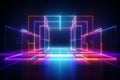 Abstract neon light geometric background. Glowing neon lines. Empty futuristic stage laser. Colorful rectangular laser lines. Royalty Free Stock Photo