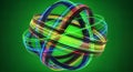 Abstract Neon Light Globe with Colorful Light Trails on Green Background Royalty Free Stock Photo