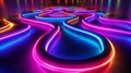 Abstract Neon Light Installation with Curves and Vibrant Color on Dark Background Royalty Free Stock Photo