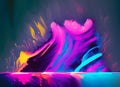 Abstract neon light paint background on digital art, Generative AI