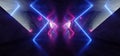 Abstract Neon Light Retro Modern Futuristic Sci Fi Alien Space Ship Club Stage Glowing Purple Blue Fluorescent Laser Lights In