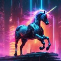 Abstract neon light unicorn artwork design, digital art, wallpaper, glowing, space background