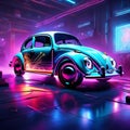 Abstract neon light, Volkswagen Beetle, artwork design, digital art, wallpaper, glowing, space background