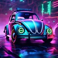 Abstract neon light, Volkswagen Beetle, artwork design, digital art, wallpaper, glowing, space background