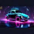 Abstract neon light, Volkswagen Beetle, artwork design, digital art, wallpaper, glowing, space background