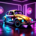Abstract neon light, Volkswagen Beetle, artwork design, digital art, wallpaper, glowing, space background