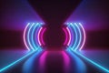 Abstract neon lines on dark background. Geometric shapes in pink and blue. Futuristic cyber wallpaper in ultraviolet spectrum Royalty Free Stock Photo