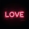 Abstract Neon Love Sign with Glitch-Style Effect on a Black Background Royalty Free Stock Photo