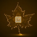 Abstract neon maple leaf with microprocessor inside Royalty Free Stock Photo