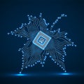 Abstract neon maple leaf with microprocessor inside Royalty Free Stock Photo