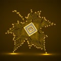 Abstract neon maple leaf with microprocessor inside Royalty Free Stock Photo