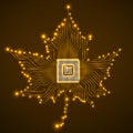 Abstract neon maple leaf with microprocessor inside Royalty Free Stock Photo
