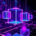 Abstract neon metaverse design with geometric grid and cube elements Royalty Free Stock Photo