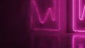 Abstract neon pink geometric shapes glowing in a dark, reflective room Royalty Free Stock Photo
