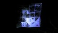 Abstract neon plexus transforming cube on a black background. Motion. 3D moving cubic silhouette in digital world. Royalty Free Stock Photo