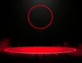 Abstract Neon Red Circle Stage With Smoke and Particles Dark Background Royalty Free Stock Photo