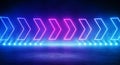 Abstract Neon room with directional cursor to right illuminated spotlight showroom