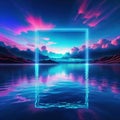 Abstract neon sky with a luminous square and a of Amazing scenery at