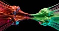 Abstract neon slime stretches in a vibrant digital split Royalty Free Stock Photo