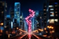 abstract neon Speed and technology concept. Glowing pink blue lines and bokeh lights Royalty Free Stock Photo