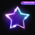 Abstract Neon Star on Blue Transparent Background.