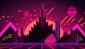 Abstract neon town in the style of the 80s background. Generative AI