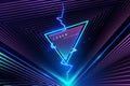 Abstract neon triangle background with lightning effect